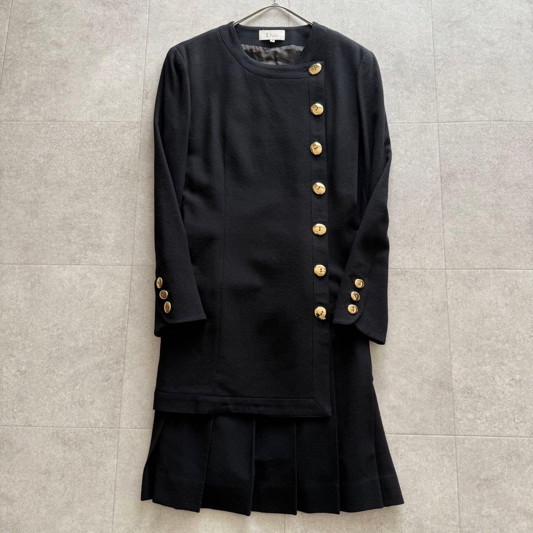 クリスチャンディオール　Miss Dior　コート　黒　プリーツ　金ボタン