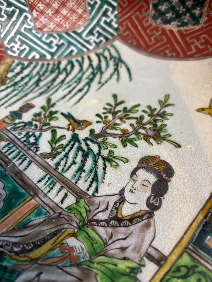 35㎝　貴婦人図　色絵大皿　飾り絵皿　時代物　当時物　有田焼　九谷焼　中国美術