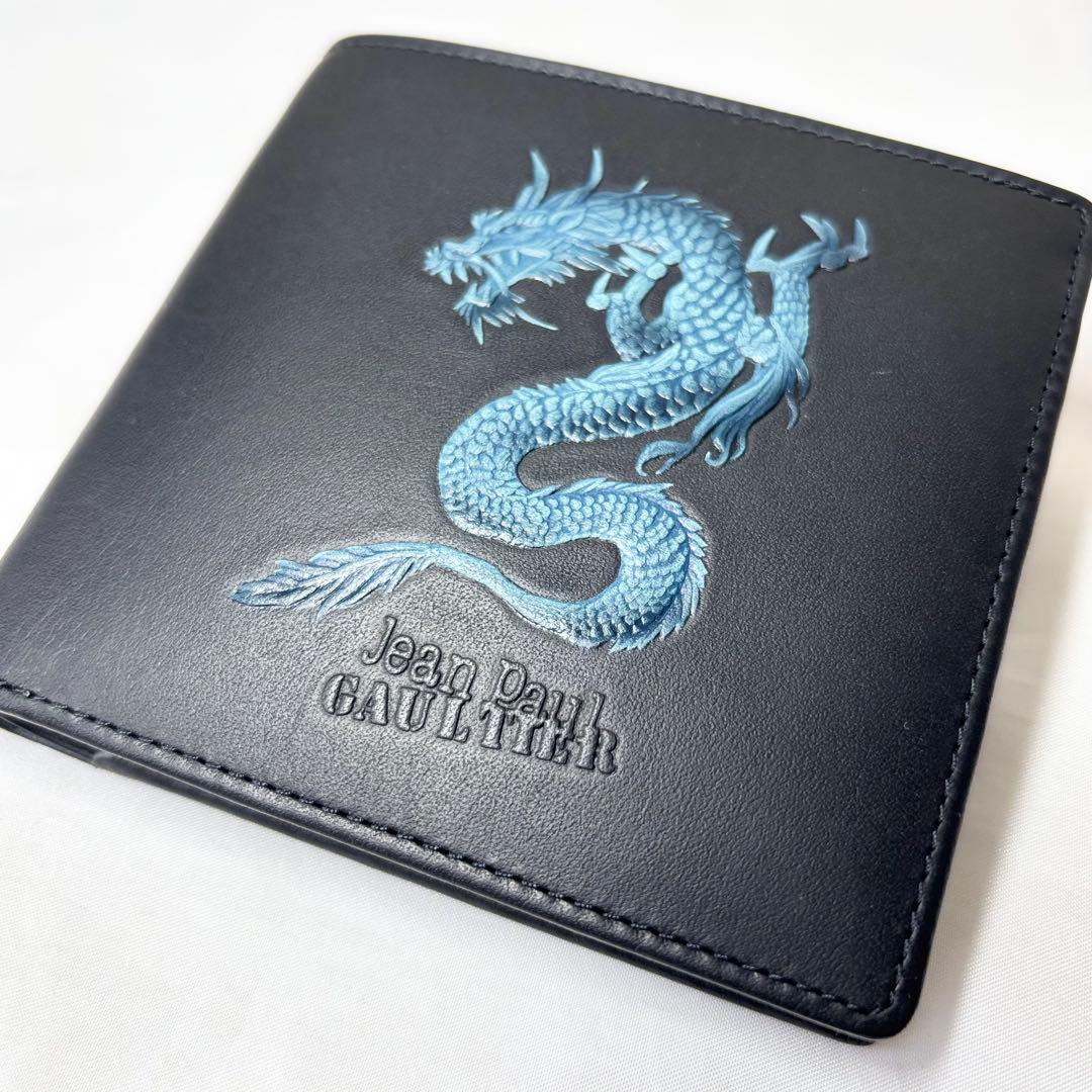 【新品】　ジャンポールゴルチエ　ドラゴン　二つ折り財布　ロゴ　ブラック　希少