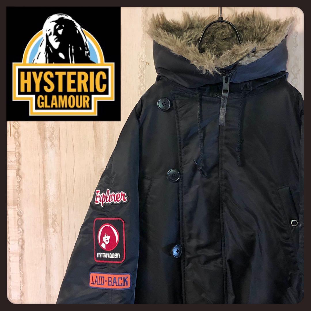 ヒステリックグラマー フードファー付き フライトジャケット アーム刺繍ロゴ付き