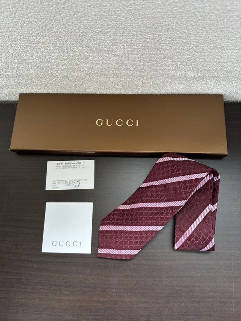 k182 GUCCI GG柄 ストライプ ネクタイ ボルドー未使用