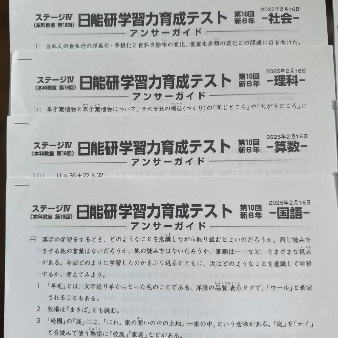 日能研学習力育成テスト6年前期フルセットアンサーガイド付き2025年最新版4教科