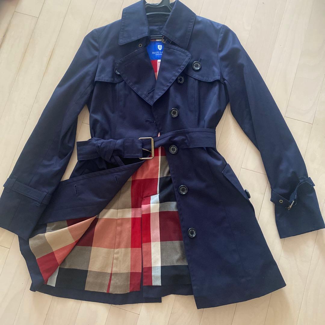 美品ブルーレーベルCRESTBRIDGE ライナー付きショート丈トレンチコート紺
