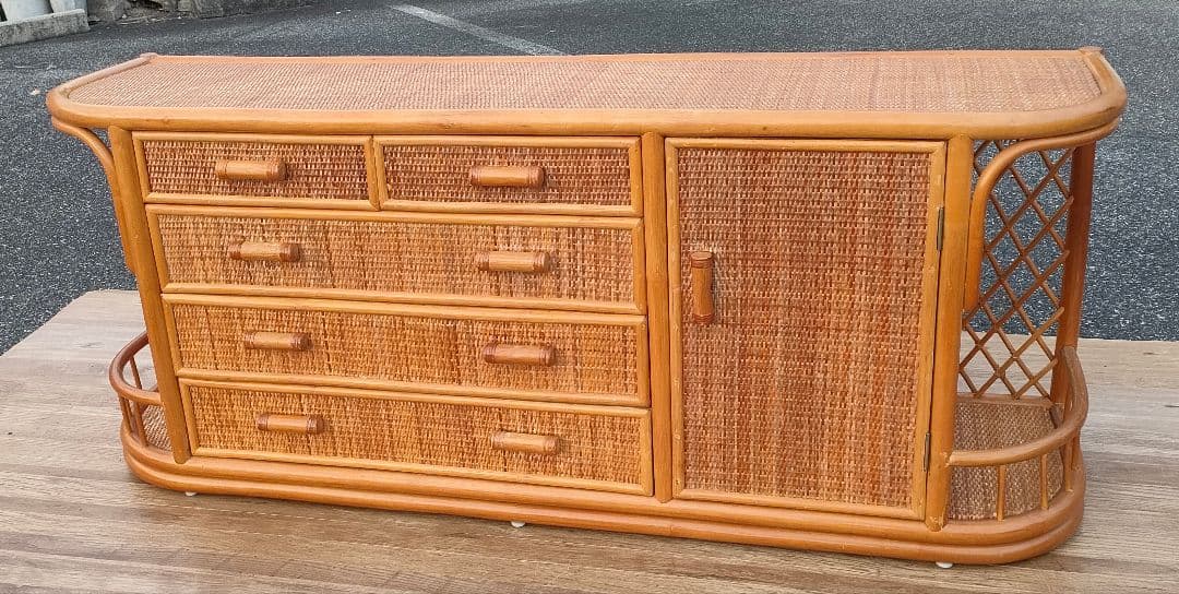 [ビンテージ]ラタン キャビネット サイドボード 籐