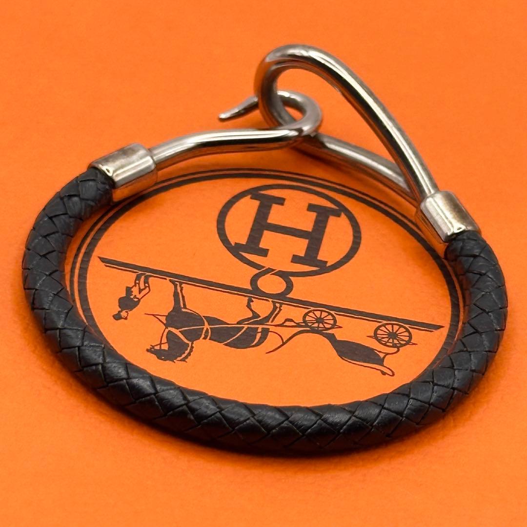 【美品】HERMES ジャンボ レザー ブレスレット 編み込み ブラック