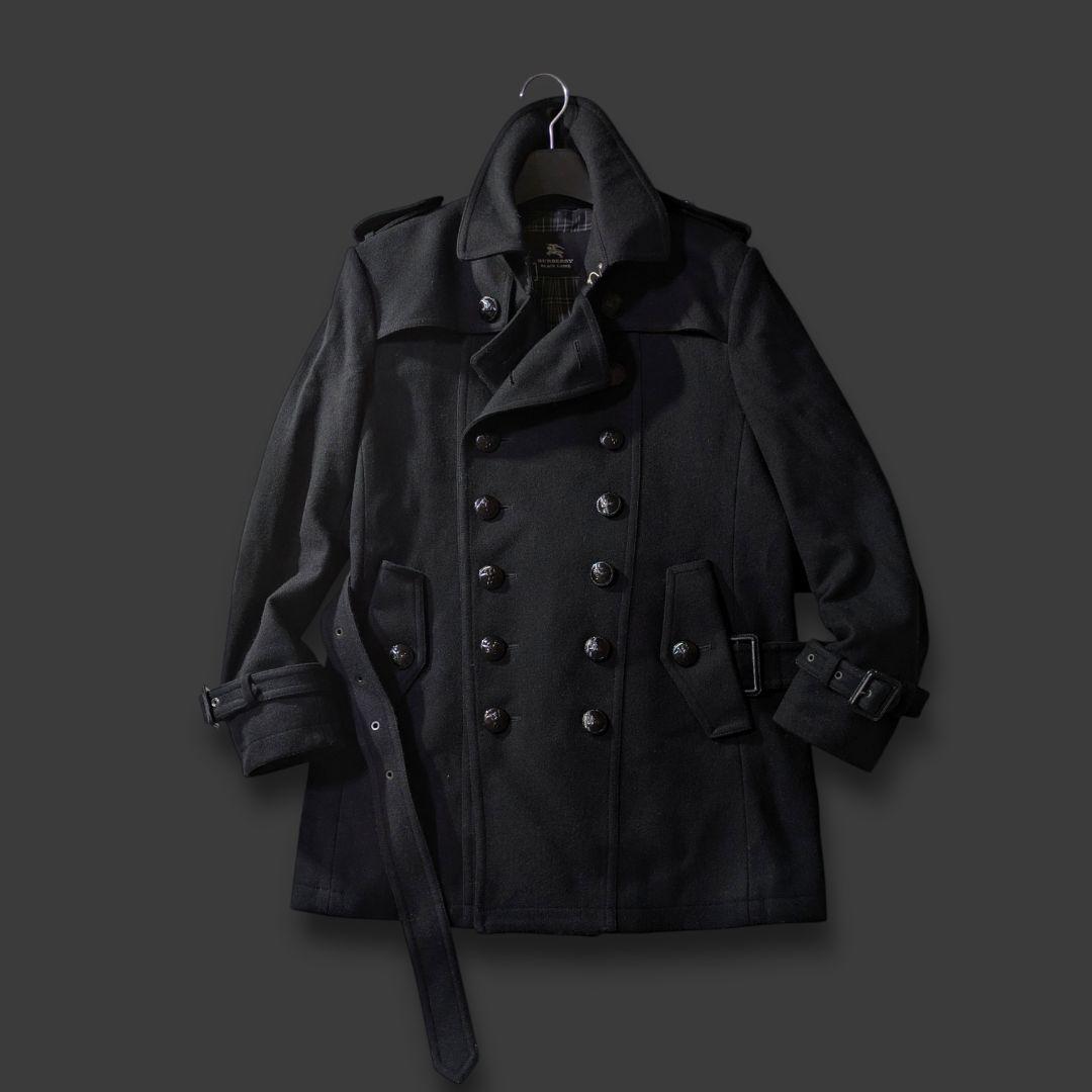 バーバリーブラックレーベル ナポレオンコートカシミヤ混 ホースロゴ 黒M