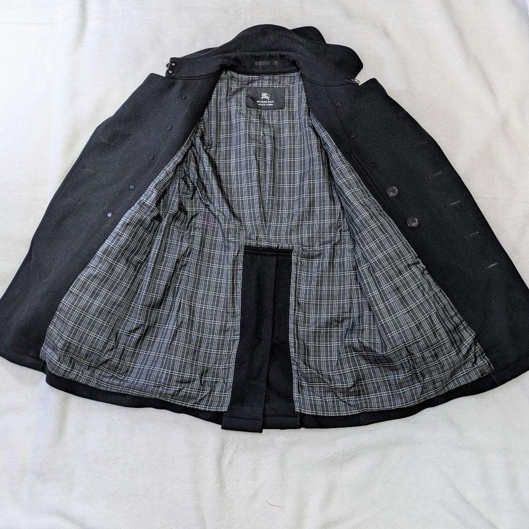 バーバリーブラックレーベル ナポレオンコートカシミヤ混 ホースロゴ 黒M