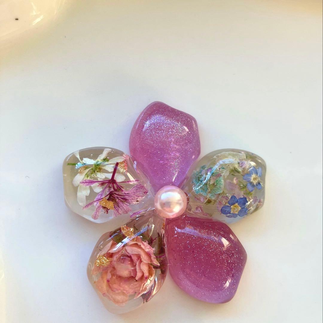 レジン　ヘアゴム　花モチーフ　ピンク◡̈♥︎ ミニバラ　ドライフラワー