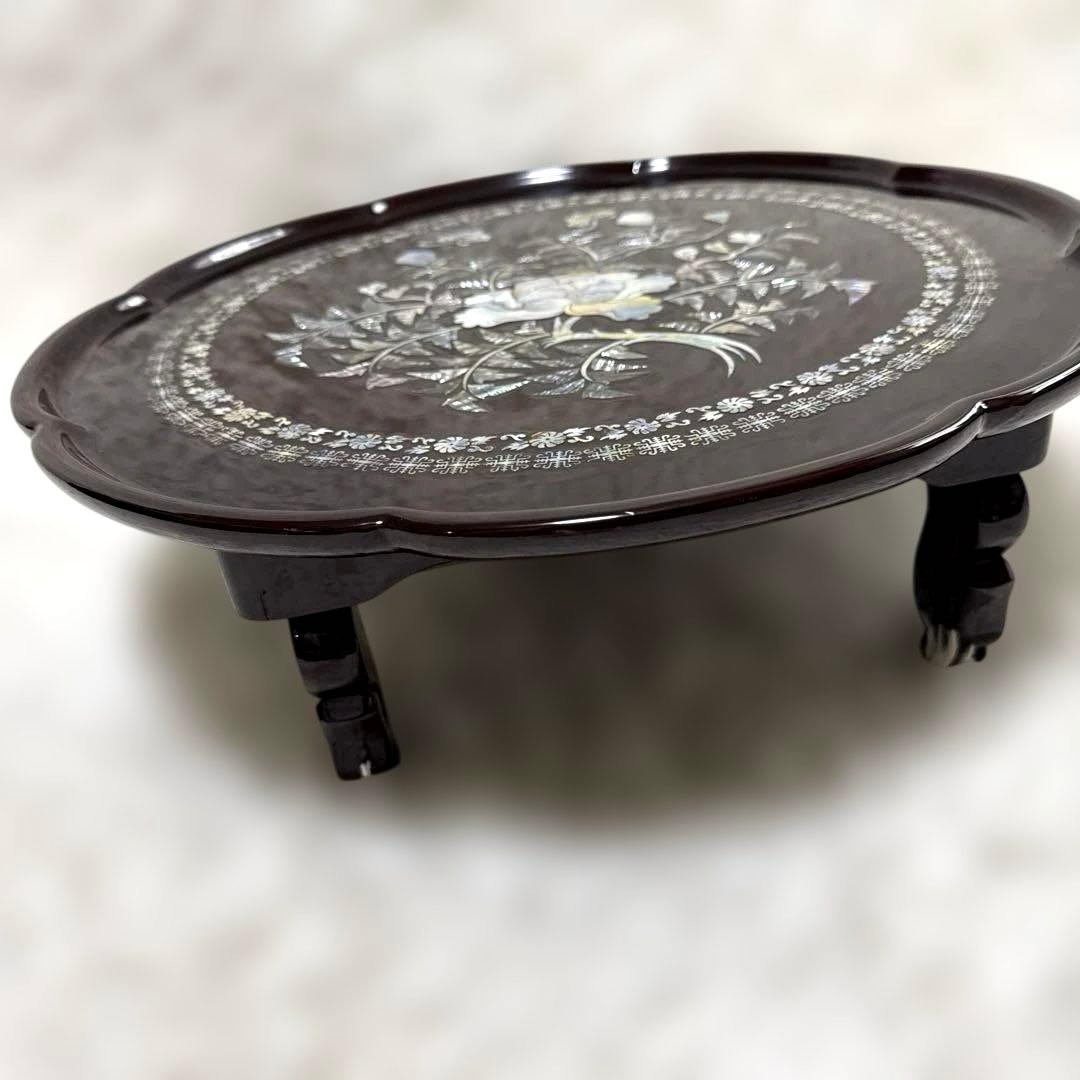 【美品】韓国伝統工芸 螺鈿細工 貝殻細工　ちゃぶ台　ローテーブル　座卓　折り畳み