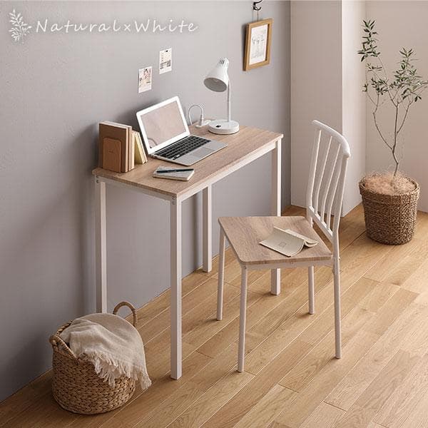 デスク チェア セット ナチュラル×ホワイト 幅80×奥行40cmコンセント付き