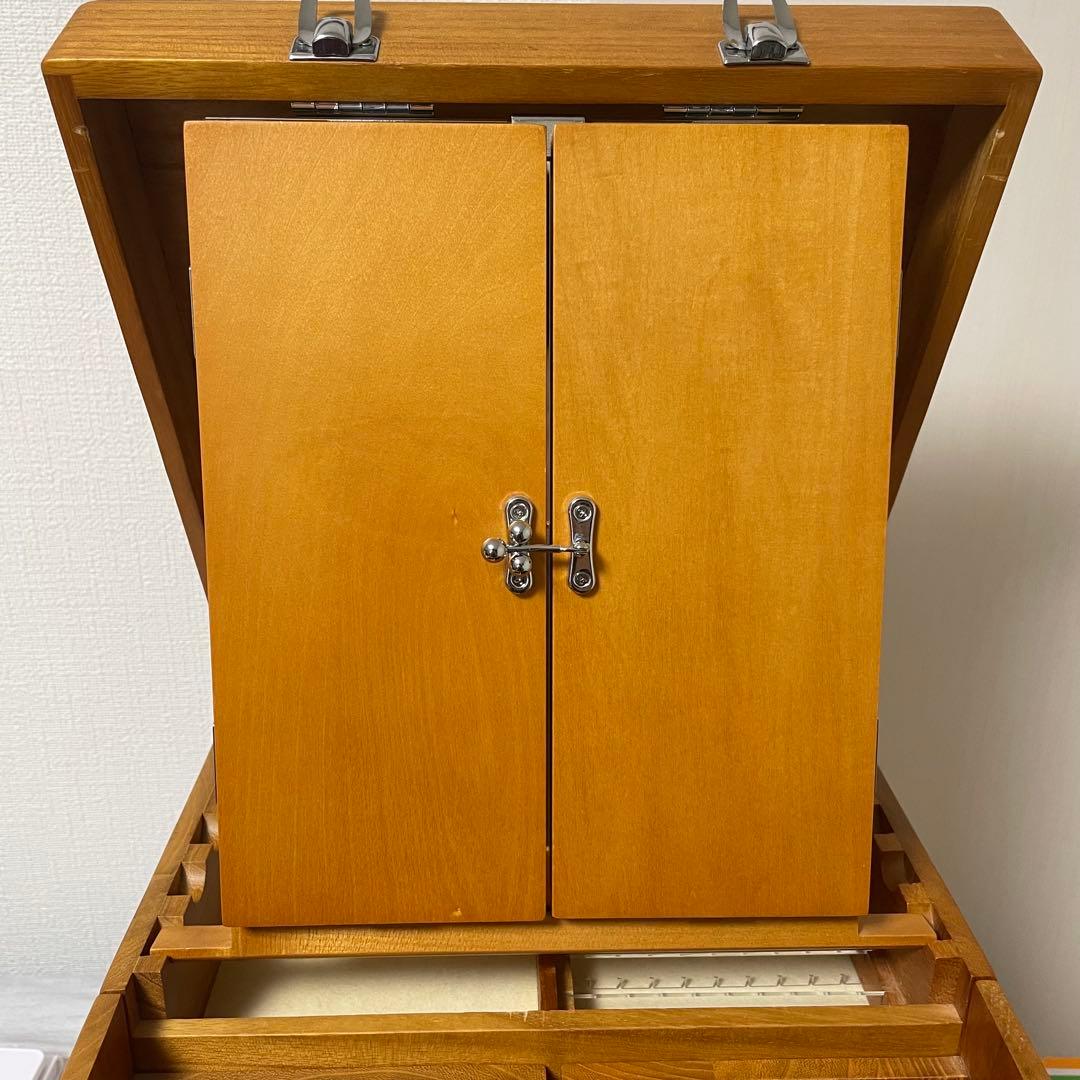 化粧箱 木目 三面鏡 木製 レトロ メイクボックス ドレッサー
