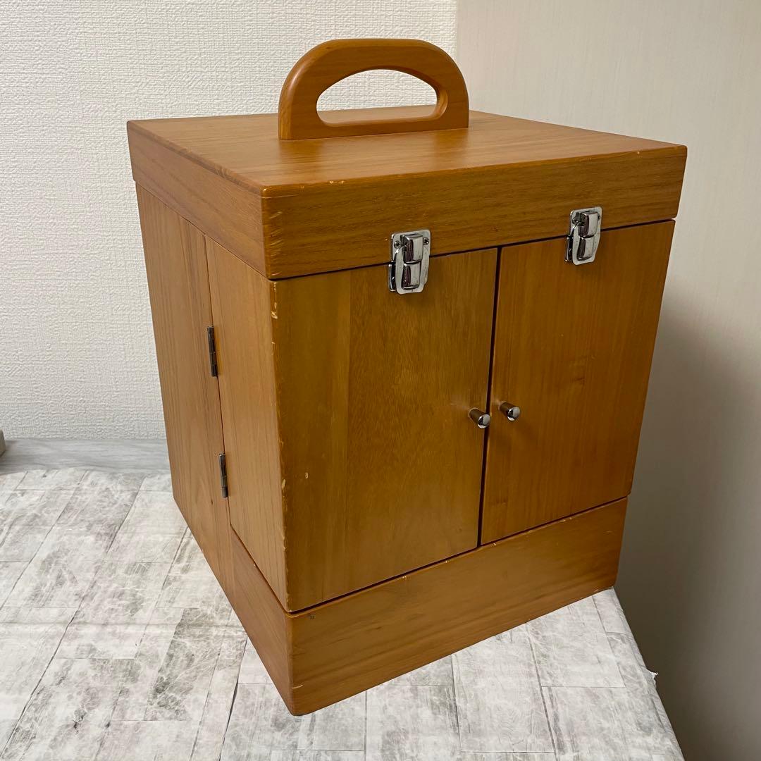 化粧箱 木目 三面鏡 木製 レトロ メイクボックス ドレッサー