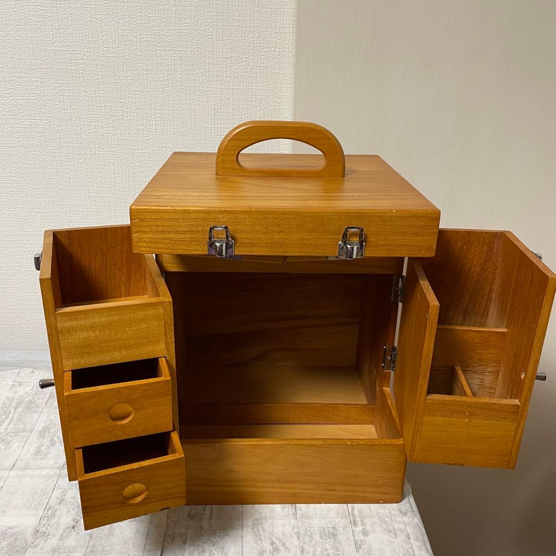 化粧箱 木目 三面鏡 木製 レトロ メイクボックス ドレッサー