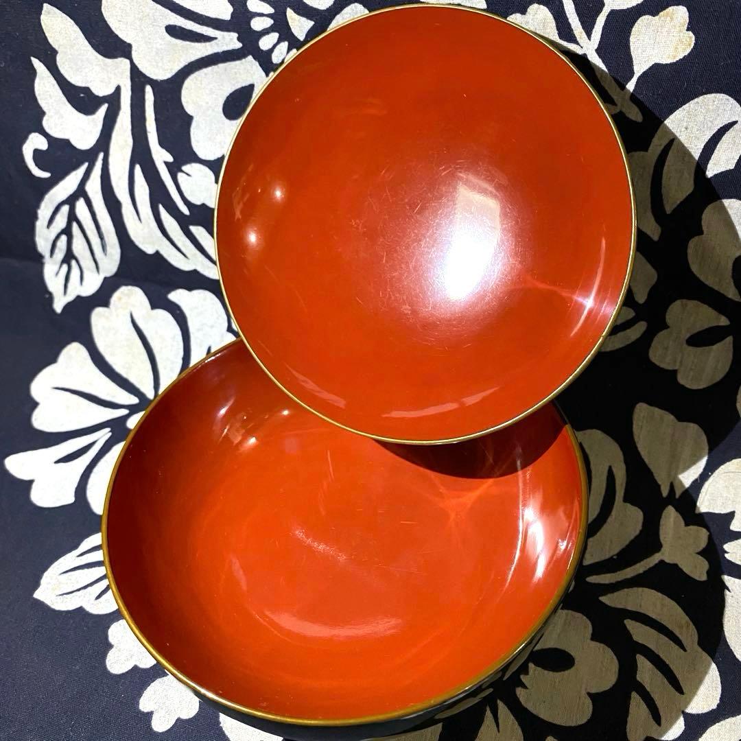 時代物骨董　大正以前　青漆吸物椀　天然木本漆　松柄金蒔絵　緑に内朱　懐石椀　五客