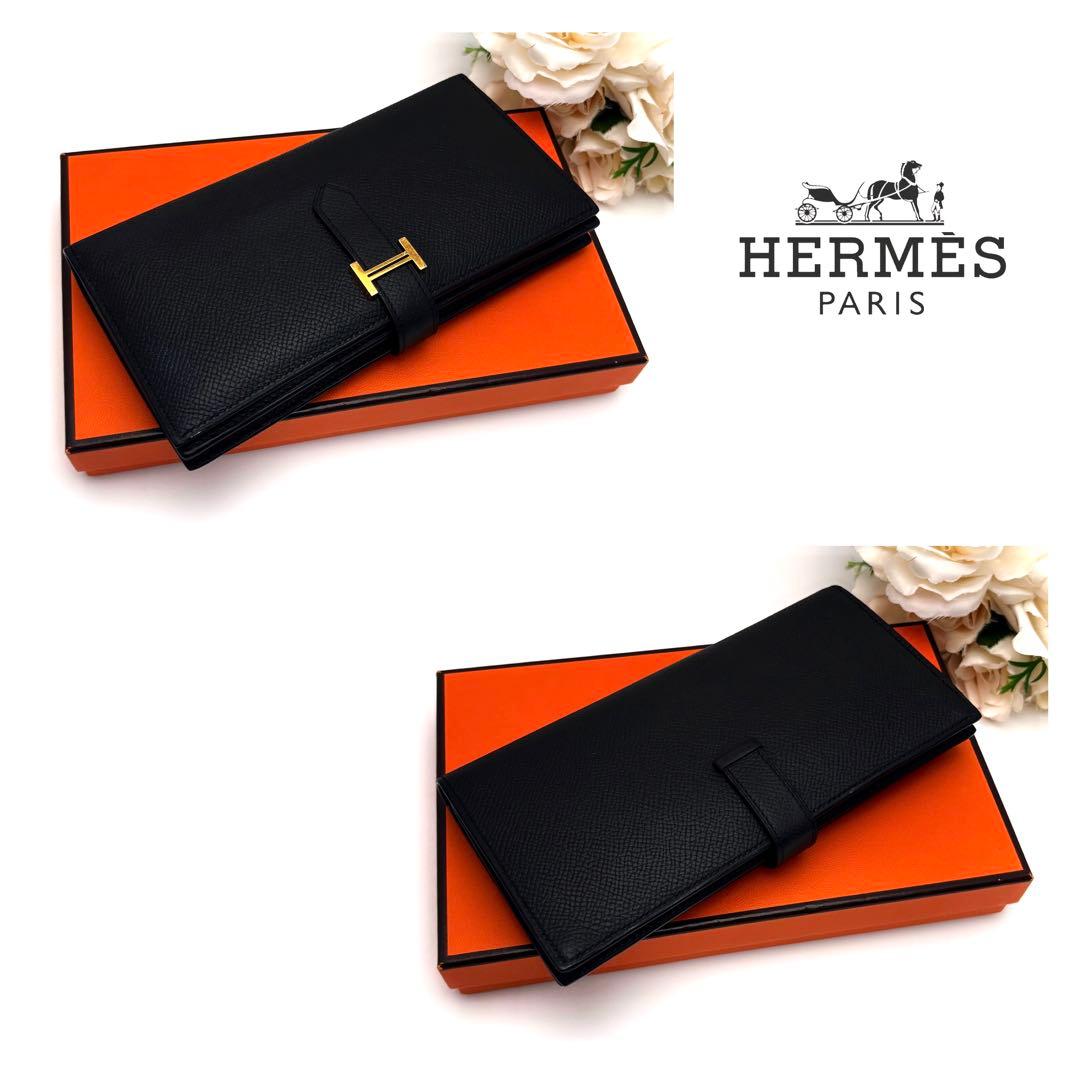 HERMES エルメス べアン スフレ 長財布 黒 ブラック ゴールド金具