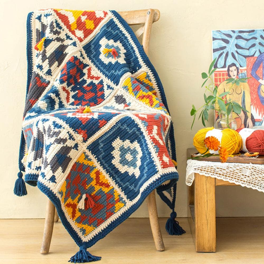 かぎ針編み INDIAN-N エスニック マルチカバー ひざかけ こたつカバー