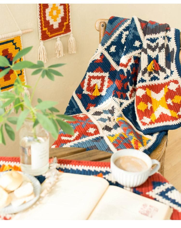 かぎ針編み INDIAN-N エスニック マルチカバー ひざかけ こたつカバー