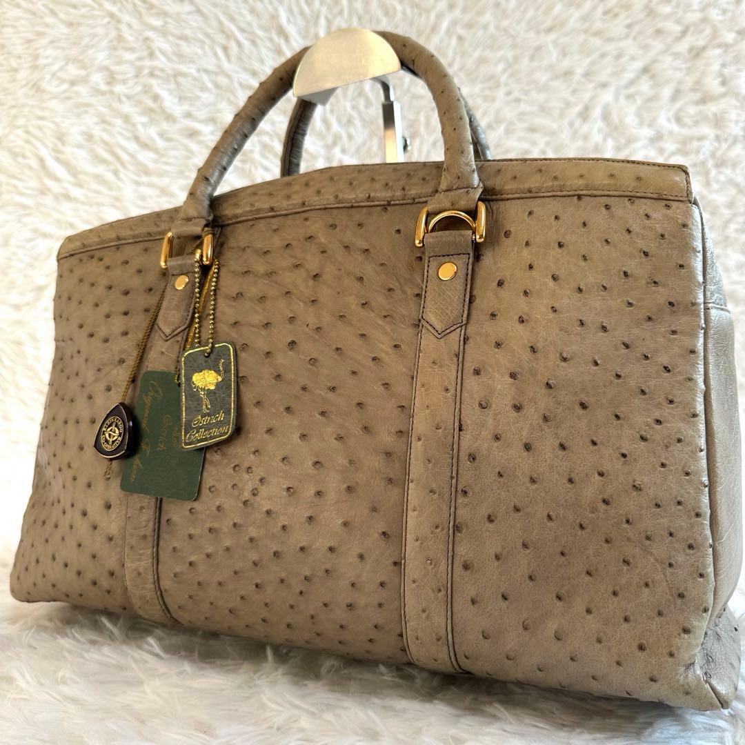 美品✨オーストリッチ ボストンバッグ ハンドバッグ JRA カーキ