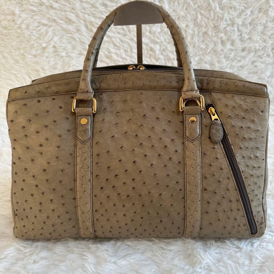 美品✨オーストリッチ ボストンバッグ ハンドバッグ JRA カーキ