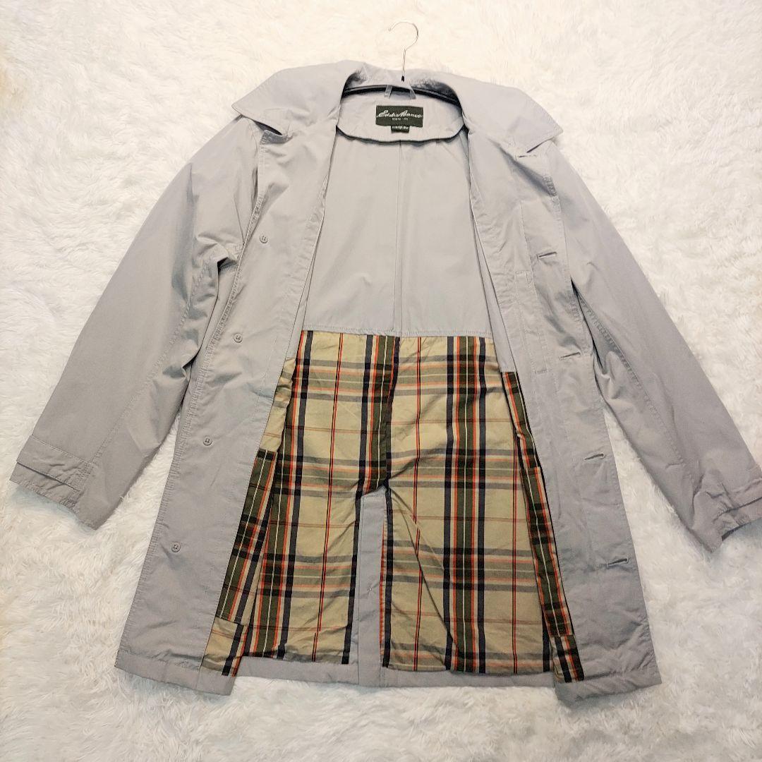 エディーバウアー ステンカラーコート チェック柄 ライナー付き グレー S