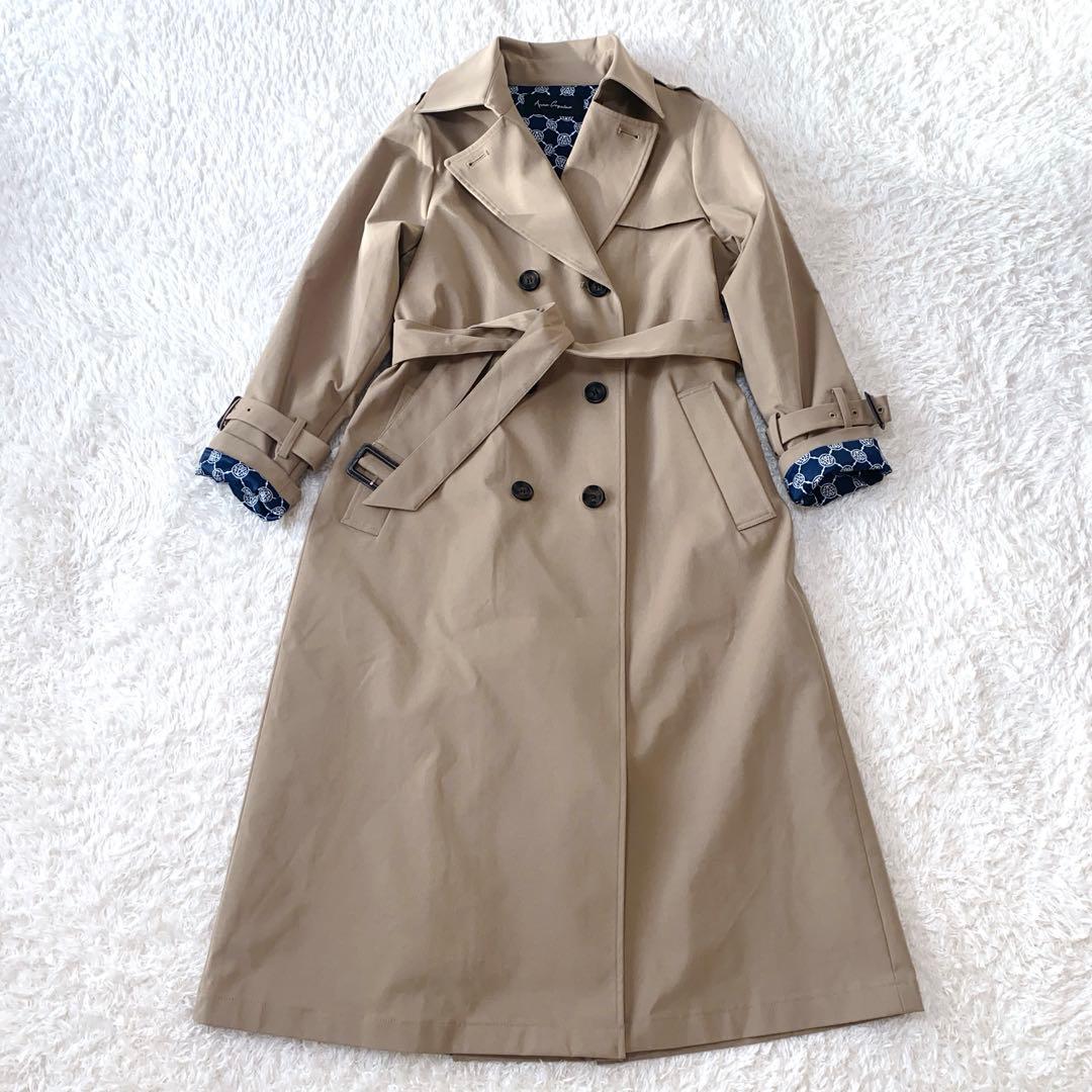 Anne Coquine トレンチコート ロゴグラム裏地　ベージュグレー　M