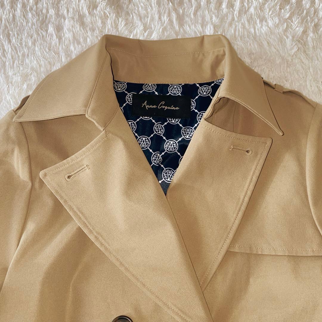 Anne Coquine トレンチコート ロゴグラム裏地　ベージュグレー　M