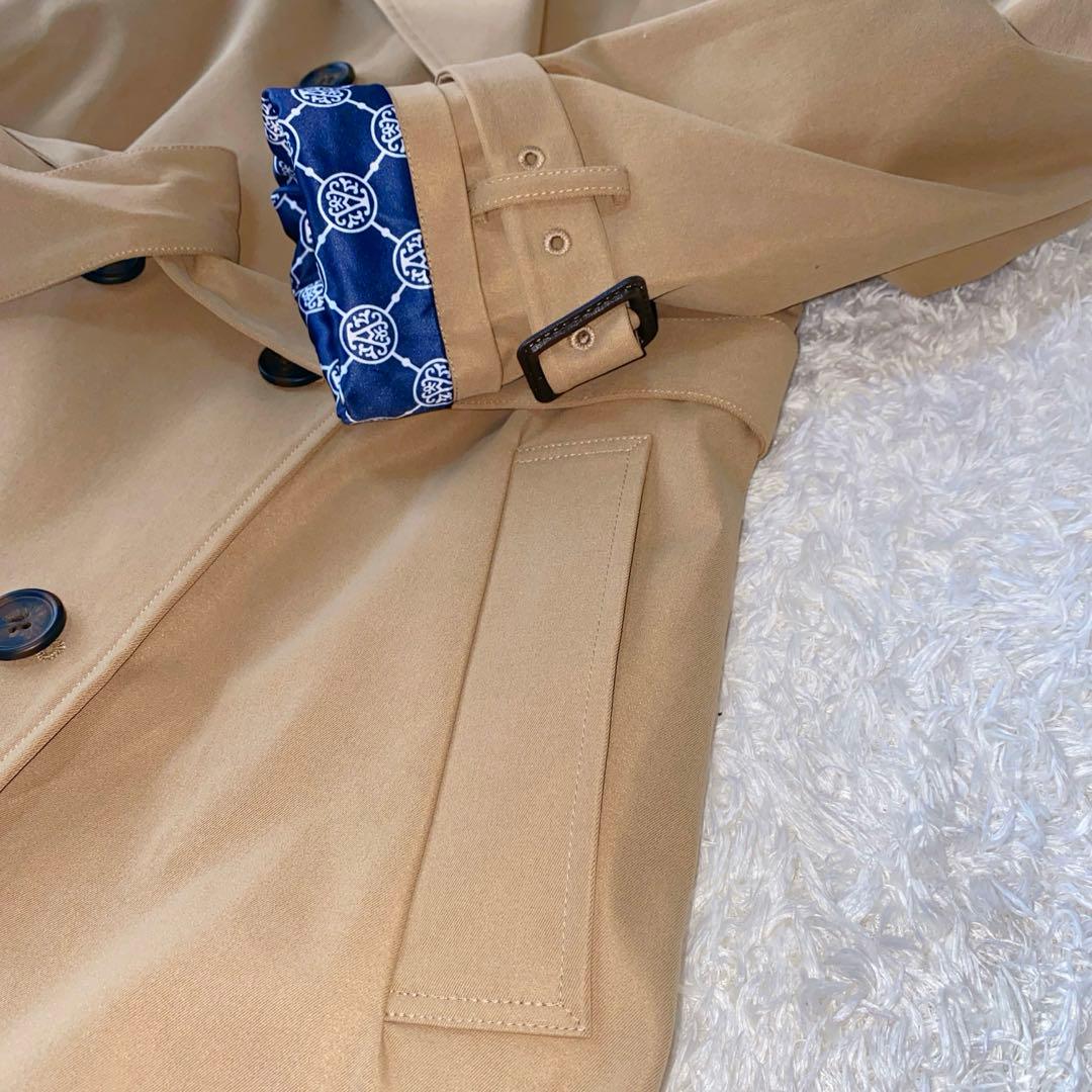 Anne Coquine トレンチコート ロゴグラム裏地　ベージュグレー　M