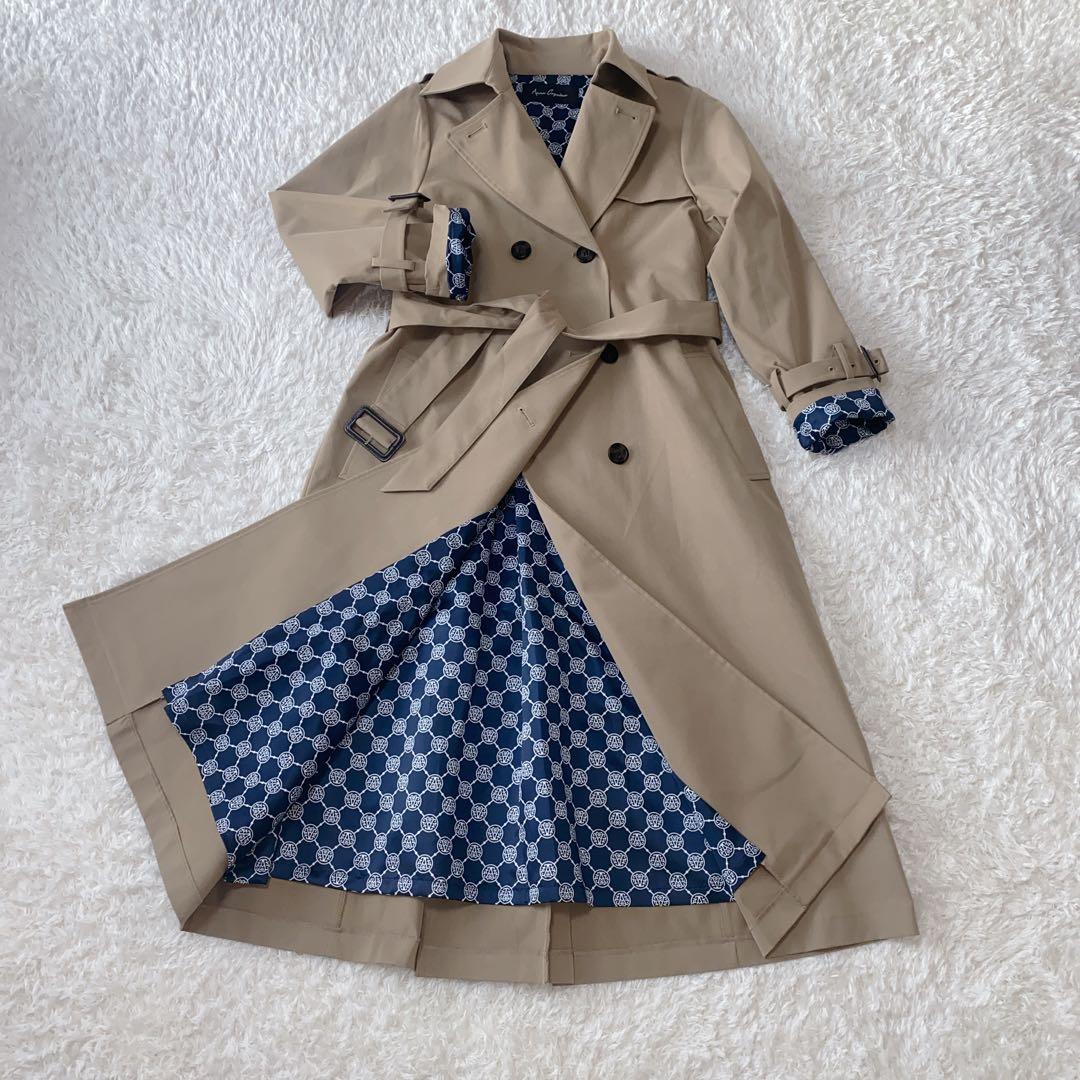 Anne Coquine トレンチコート ロゴグラム裏地　ベージュグレー　M