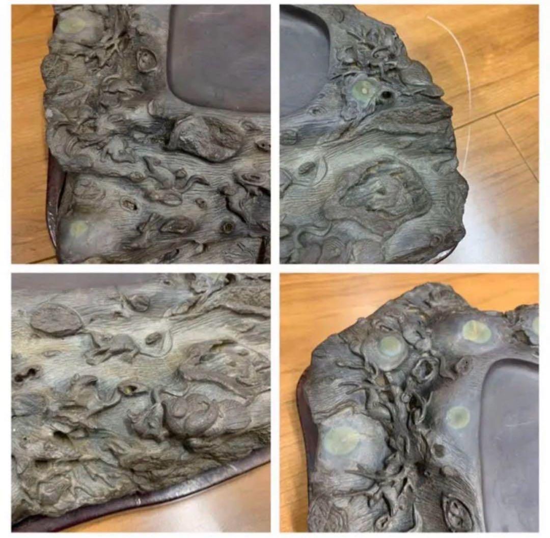 中国・書道具/名石 清時代文房四宝端渓硯/魚脳凍・天青色、赤紫色咽脂暈Y106