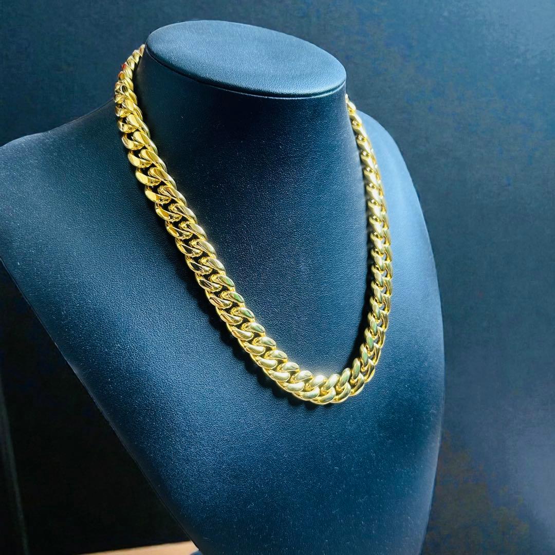 喜平ネックレス 50cm 幅14mm 18K刻印 ステンレス ゴールドチェーン