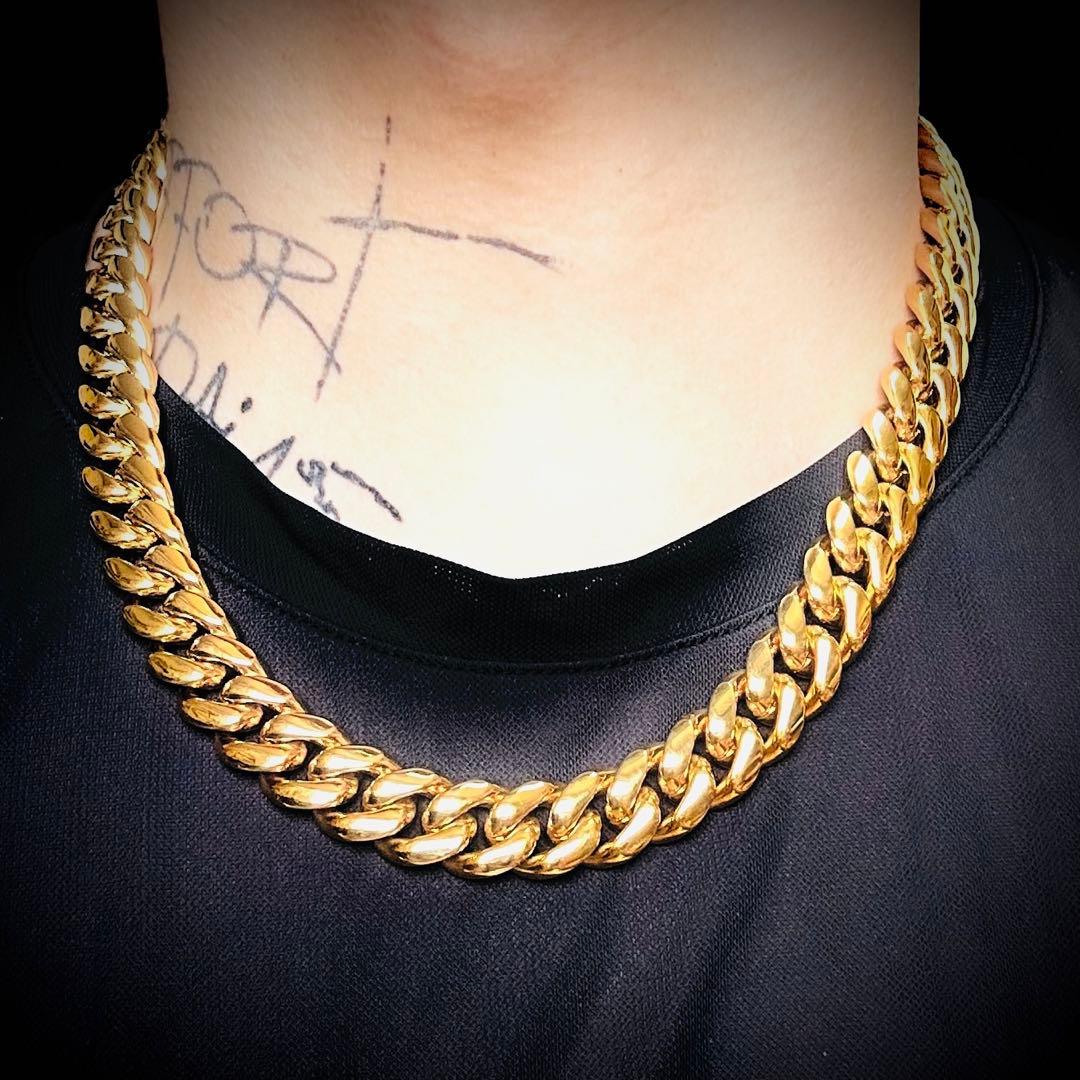 喜平ネックレス 50cm 幅14mm 18K刻印 ステンレス ゴールドチェーン