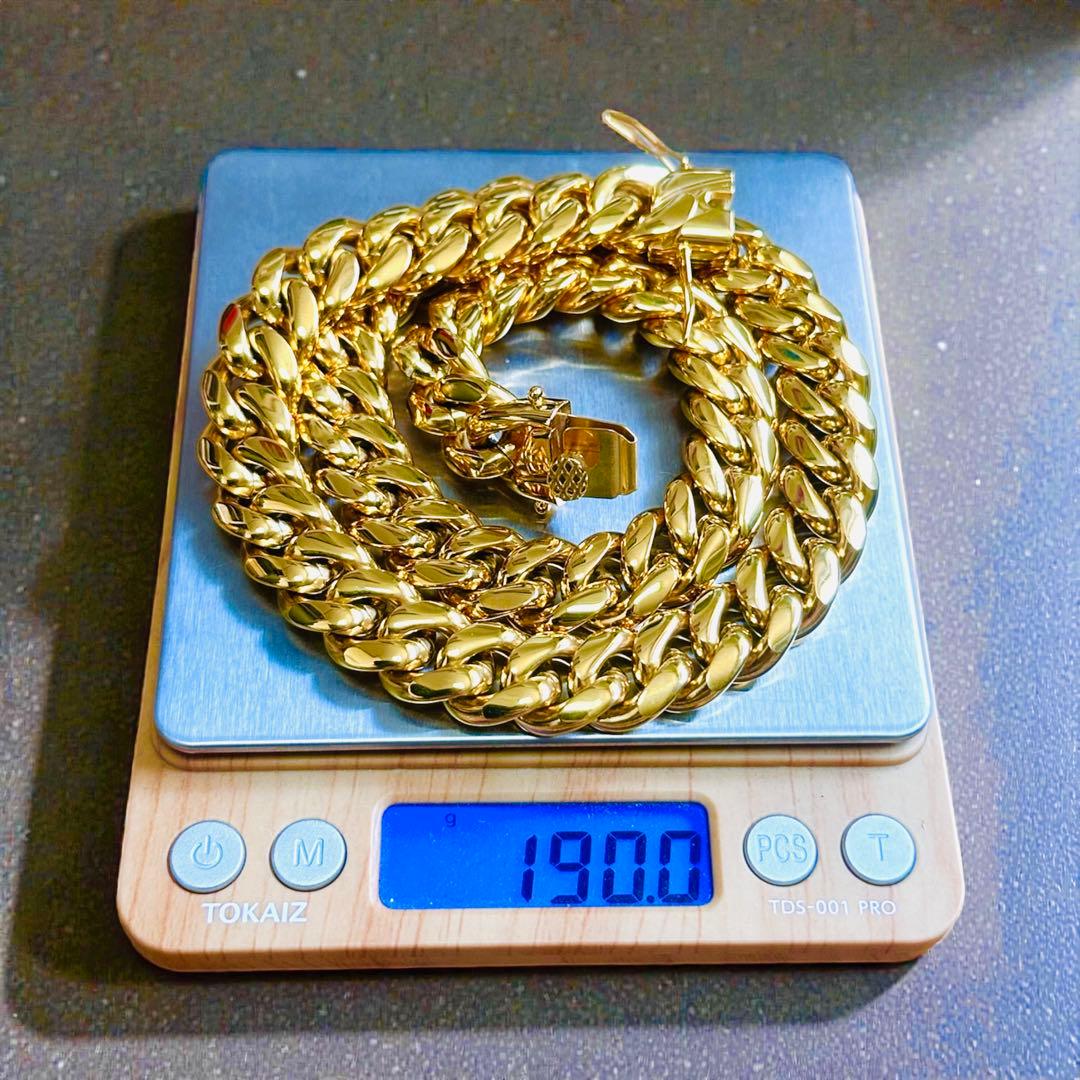 喜平ネックレス 50cm 幅14mm 18K刻印 ステンレス ゴールドチェーン