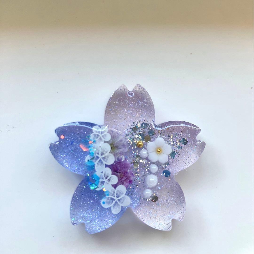 レジン　ヘアゴム 桜モチーフ　パープルグラデーション◡̈♥︎ ドライフラワー