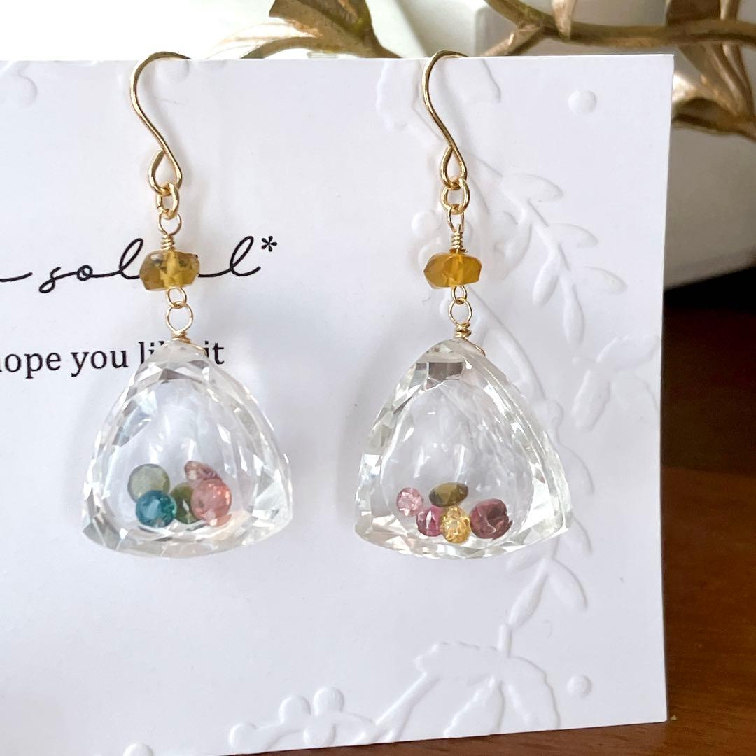 マルモ◆一点物✧水晶×マルチカラートルマリン ジュエリーボックスピアス