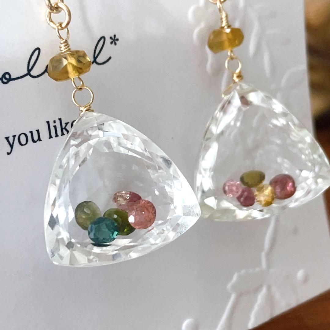 マルモ◆一点物✧水晶×マルチカラートルマリン ジュエリーボックスピアス