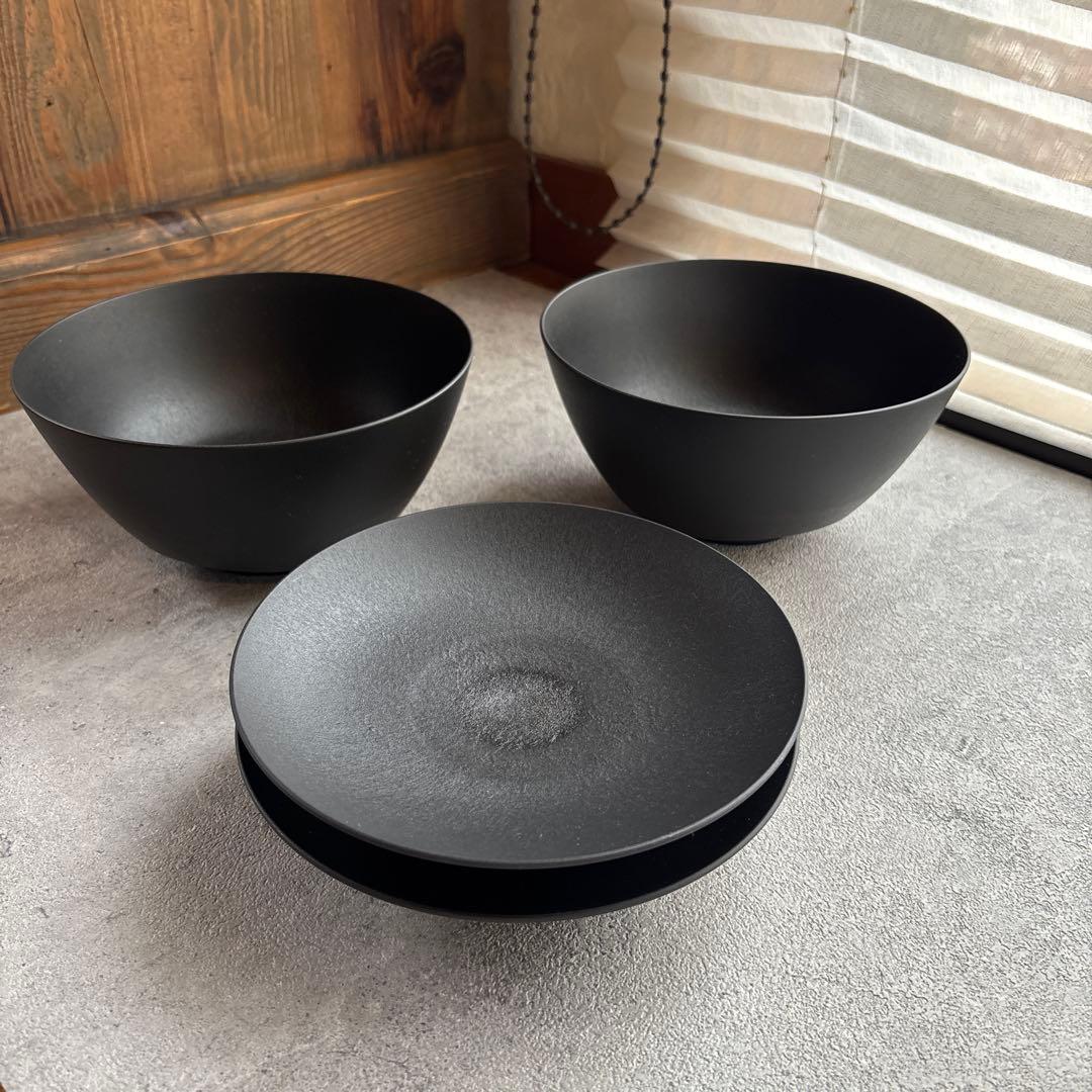 ARAS エイラス どんぶり鉢 浅鉢セット ブラック 2個セット