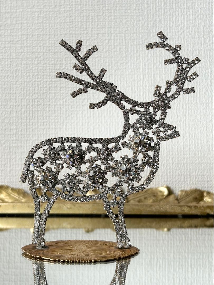 チェコガラス/トナカイ/右向き/クリスマス/オブジェ/卓上/ラインストーン