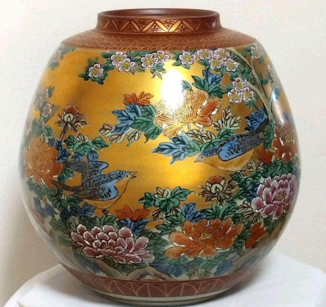 【美品】九谷焼　仙春作　花瓶　特大　10号　花鳥図柄