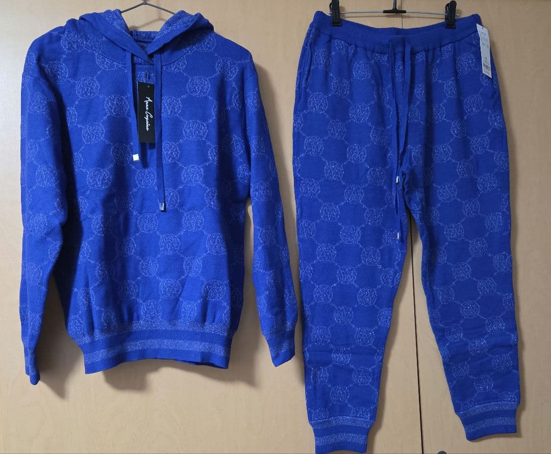 アンコキーヌ　コアスパンヤーンニットラメモノグラム柄　セットアップ　M& LL