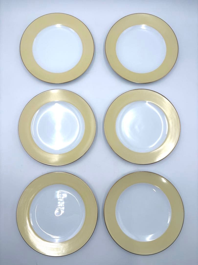 大倉陶園 OKURA 色蒔き20cmデザートプレート　クリームイエロー6枚セット