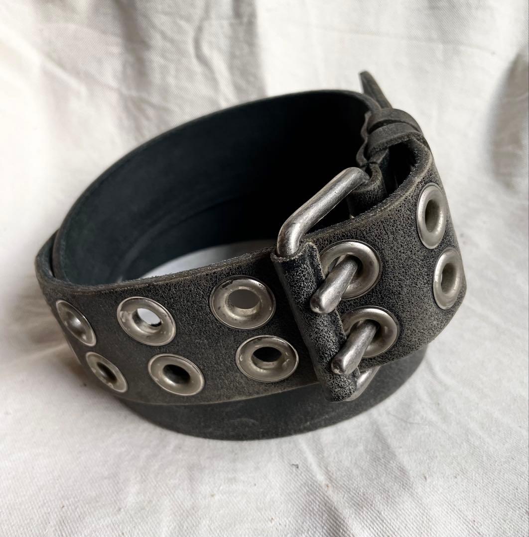 Y’s ワイズ レザーベルト ダブルピン 黒 極厚 used加工 ヨージヤマモト