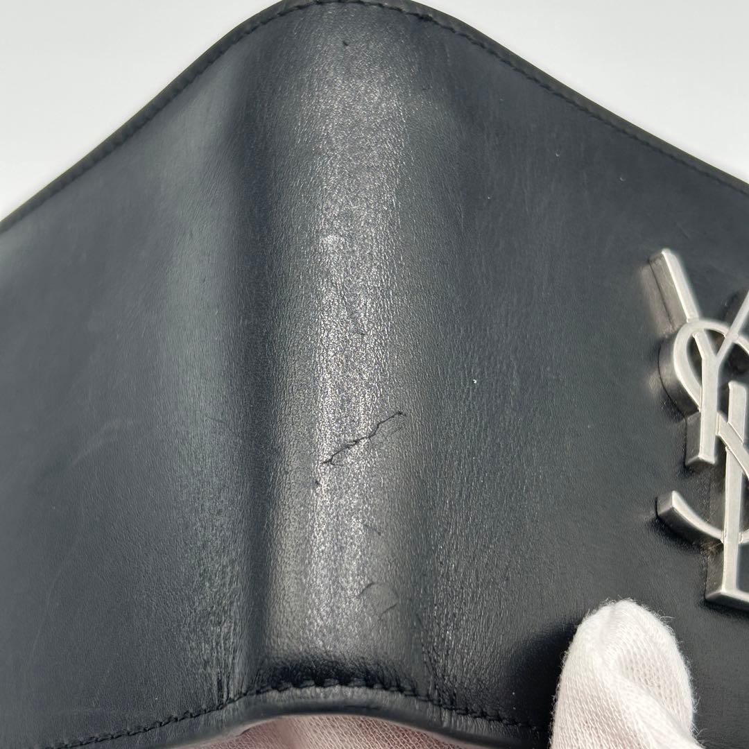 【Yves Saint Laurent】 レザー 二つ折り財布 カードケース 黒