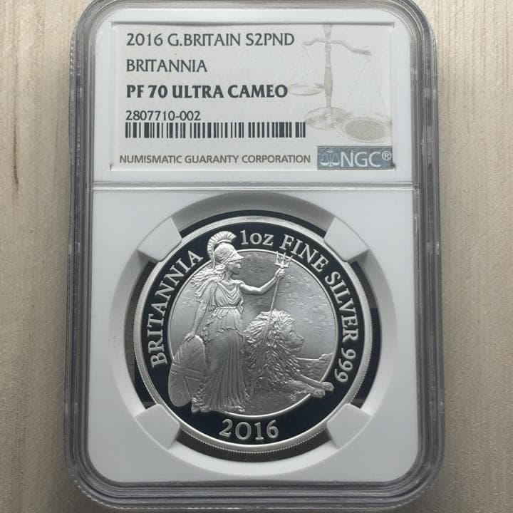 2016年 イギリス ブリタニア ライオン 2ポンド 銀貨 PF70 UC