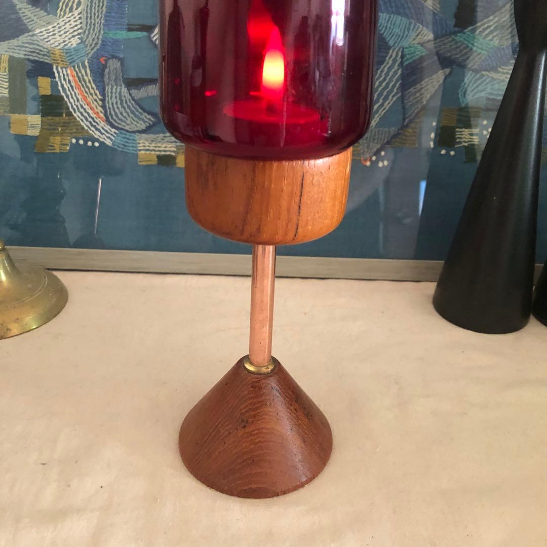 北欧　チーク材　キャンドルホルダー　red オブジェ　アンティーク