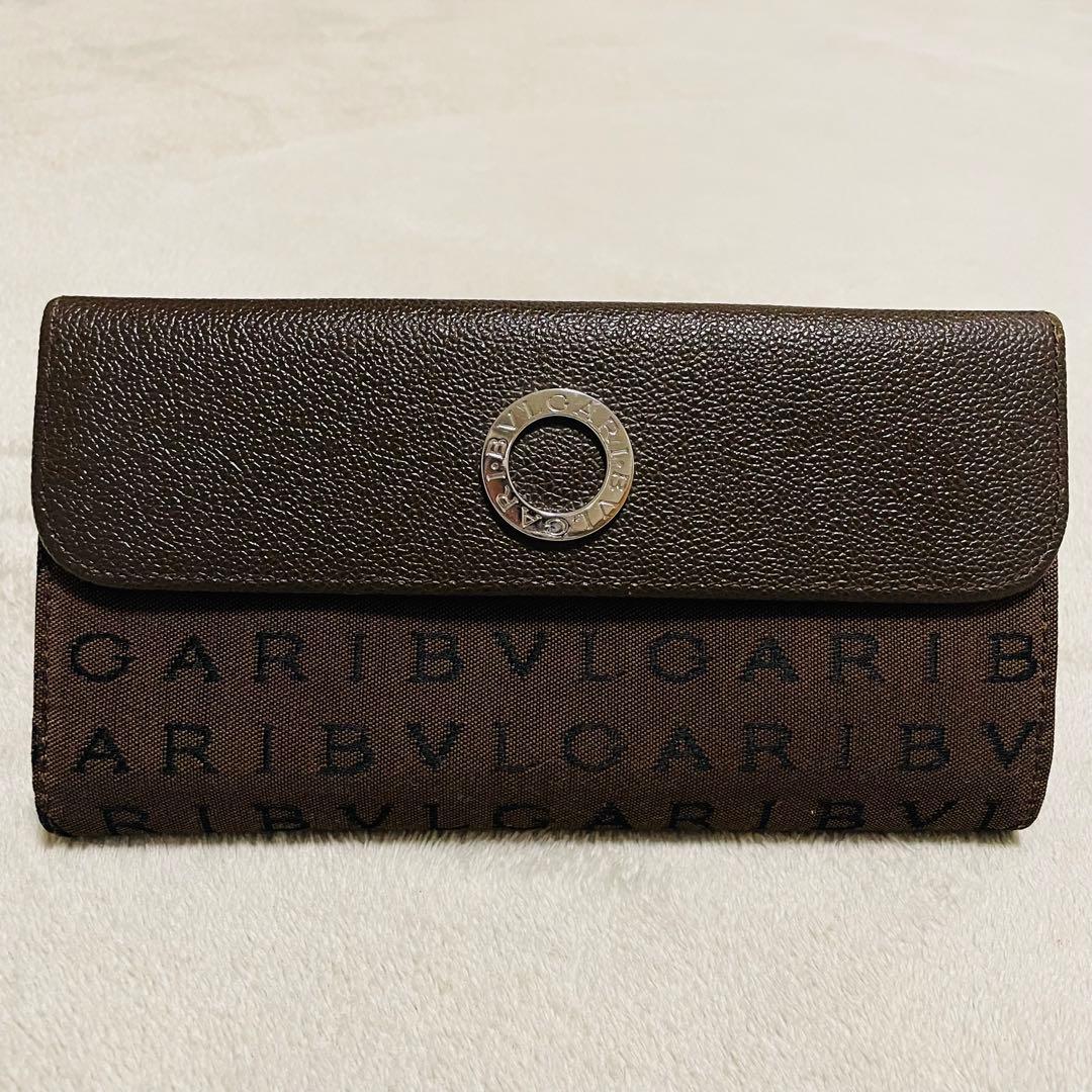 ブルガリ BVLGARI 長財布 レザー キャンバス Wホック ロゴマニア