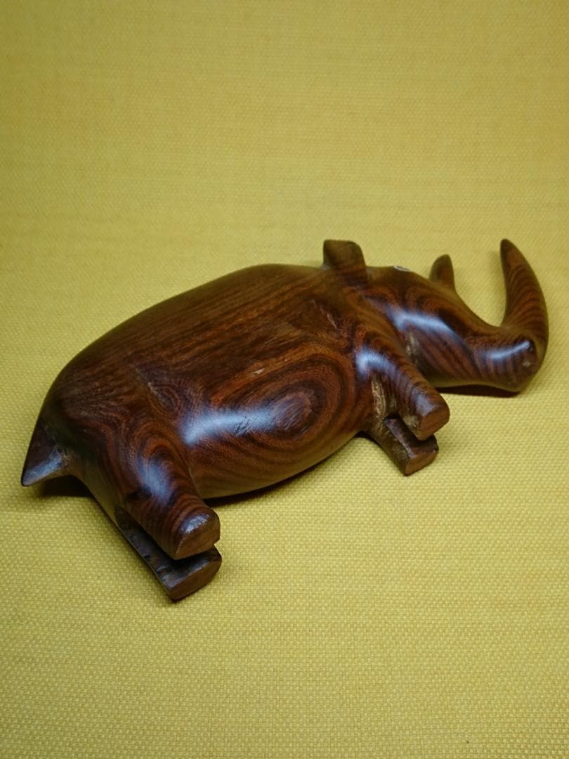 サイ　木彫　彫刻　彫像　オブジェ　置物　インテリア　工芸品　美術品　A2804
