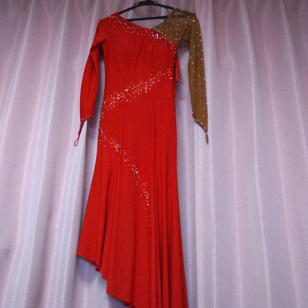 社交ダンス ラテンドレス 赤 サイズM