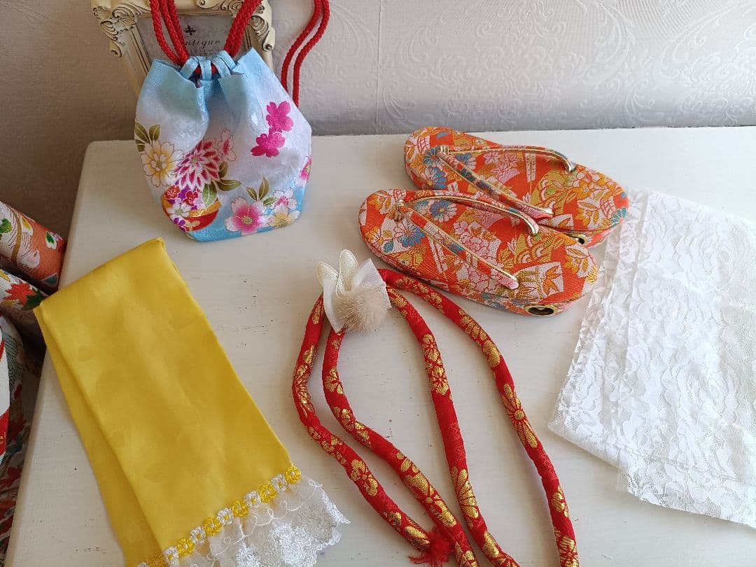 アンティークピンクの着物とキラキラ作り帯セット