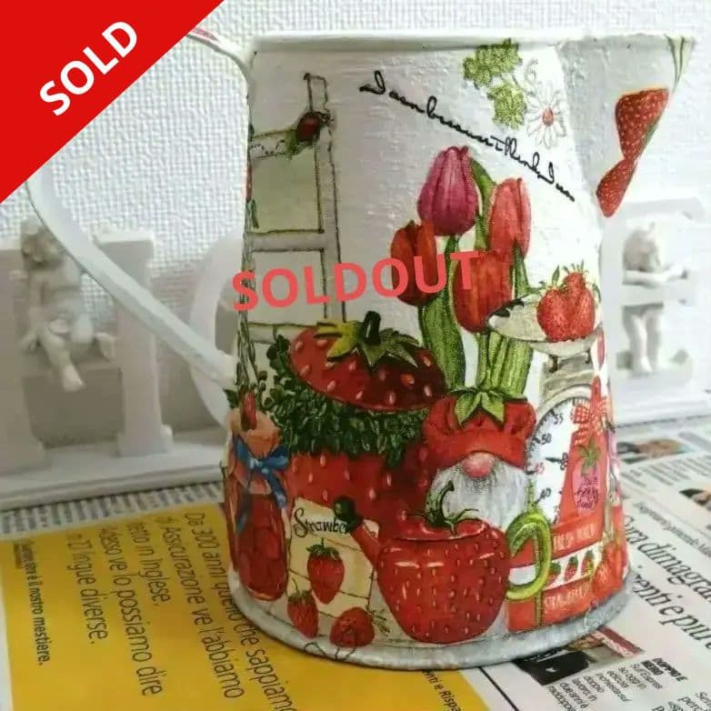 デコパージュ　リメ缶★Ｇ-12　I♡Strawberry&ハリネズミさん