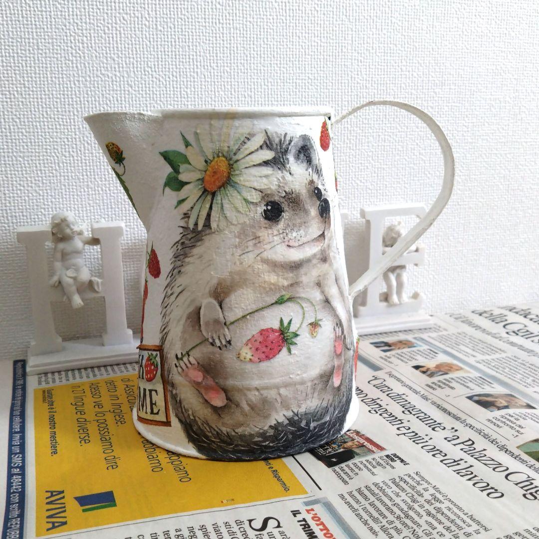 デコパージュ　リメ缶★Ｇ-12　I♡Strawberry&ハリネズミさん